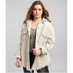 Oli & Hali Women's Size Medium Gray Cream Cotton Corduroy Shacket Jacket